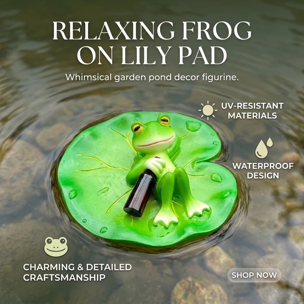 Resin Floating-Lotus Leaf Frog Ornament For Garden Pond Decoration Waterproof Durable