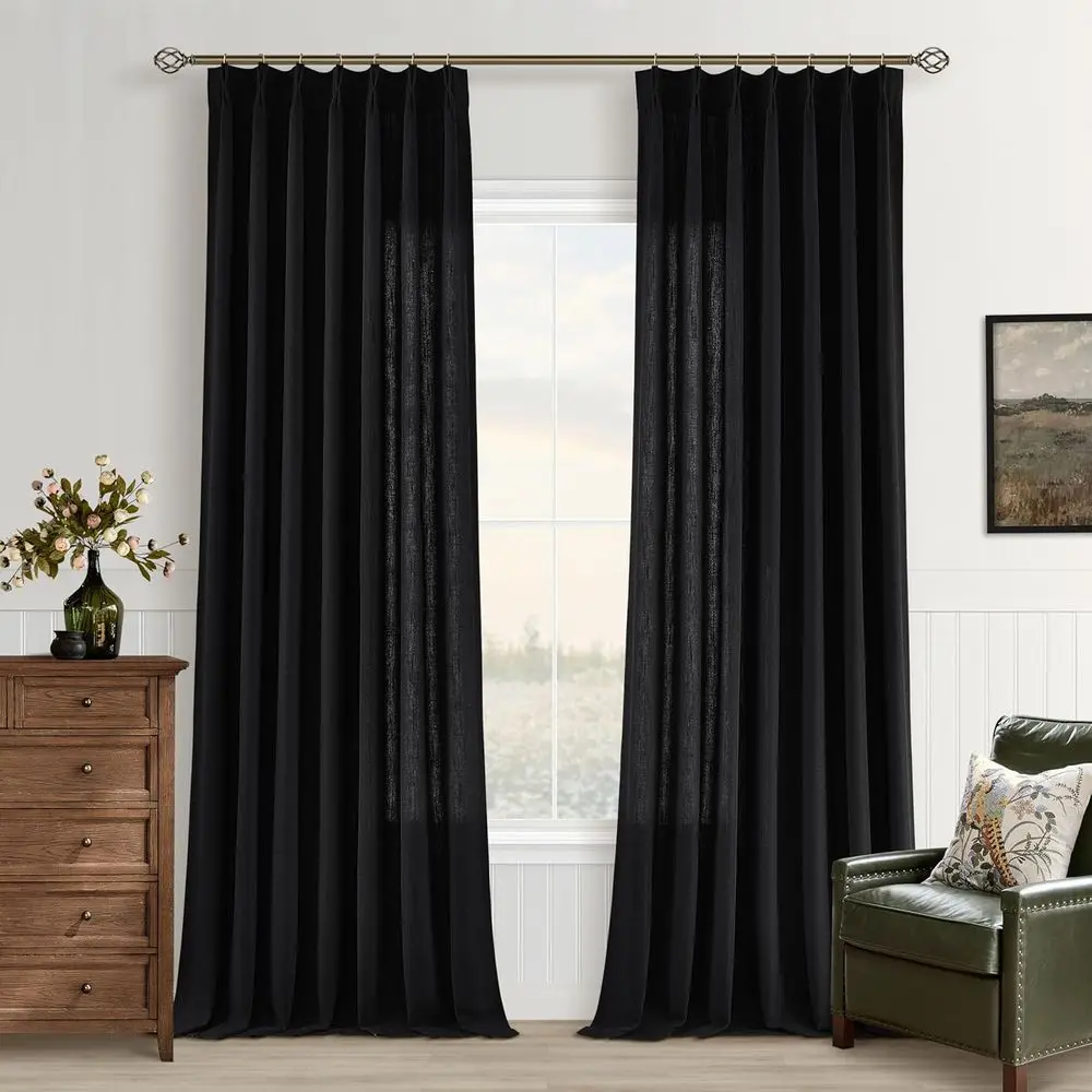 ผ้าม่านลินินจีบยาว 120 นิ้ว พร้อมห่วงจีบแบบ Pinch Pleat สำหรับห้องนั่งเล่นและห้องรับประทานอาหาร ป้องกันแสง ผ้าม่านสไตล์โบโฮแบบยาวพิเศษ