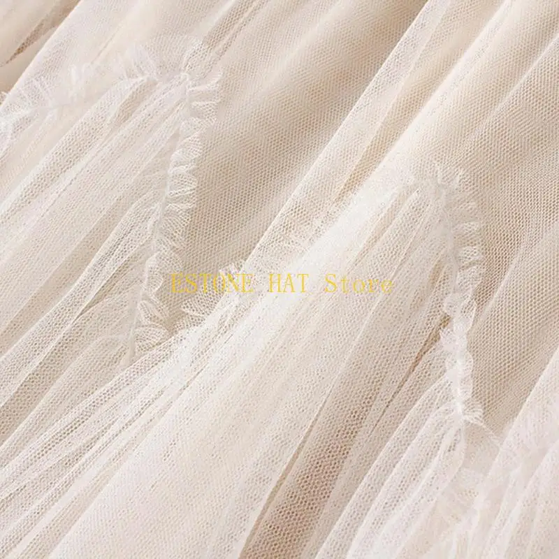 49MF กระโปรงเอวสูงแบบยางยืดสตรีมีชั้นไม่สมมาตร Hem จีบตาข่าย Tulle Midi กระโปรง