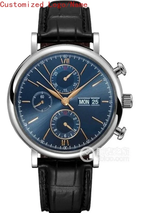 التقويم الروماني الهاتفي الياقوت الفاخرة الجديدة الرجال التلقائية الميكانيكية ووتش الفولاذ المقاوم للصدأ الأسود الأزرق ساعات جلدية مخصصة #3