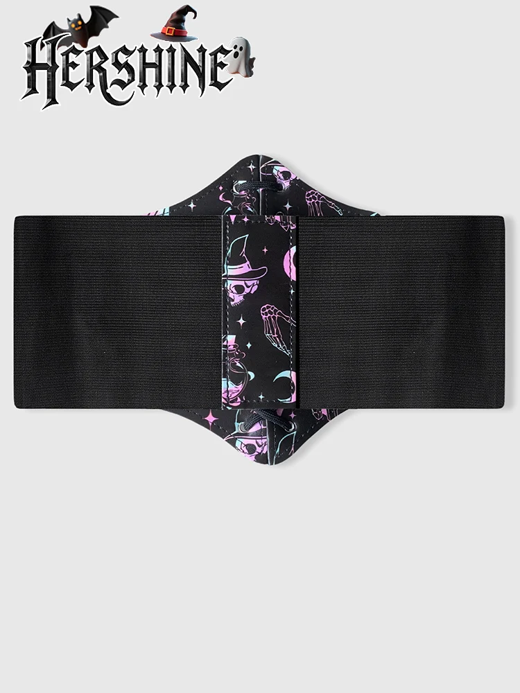 เข็มขัดหกเหลี่ยมพิมพ์ลายผีหลากสีสันสำหรับผู้หญิง HERSHINE 1 ชิ้น สไตล์โกธิค Y2K เหมาะสำหรับชุดเดรสและเครื่องประดับฮาโลวีน