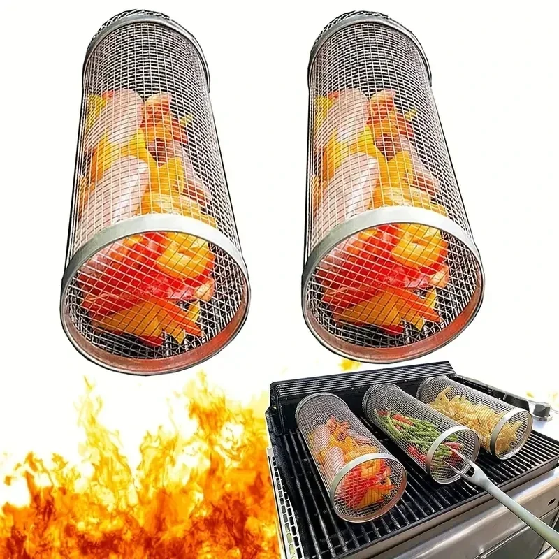 Travel BBQ Grill Delicious Veggies Fish and More with This Portable BBQ Rolling Grill Basket Barbecue Grill Accesories