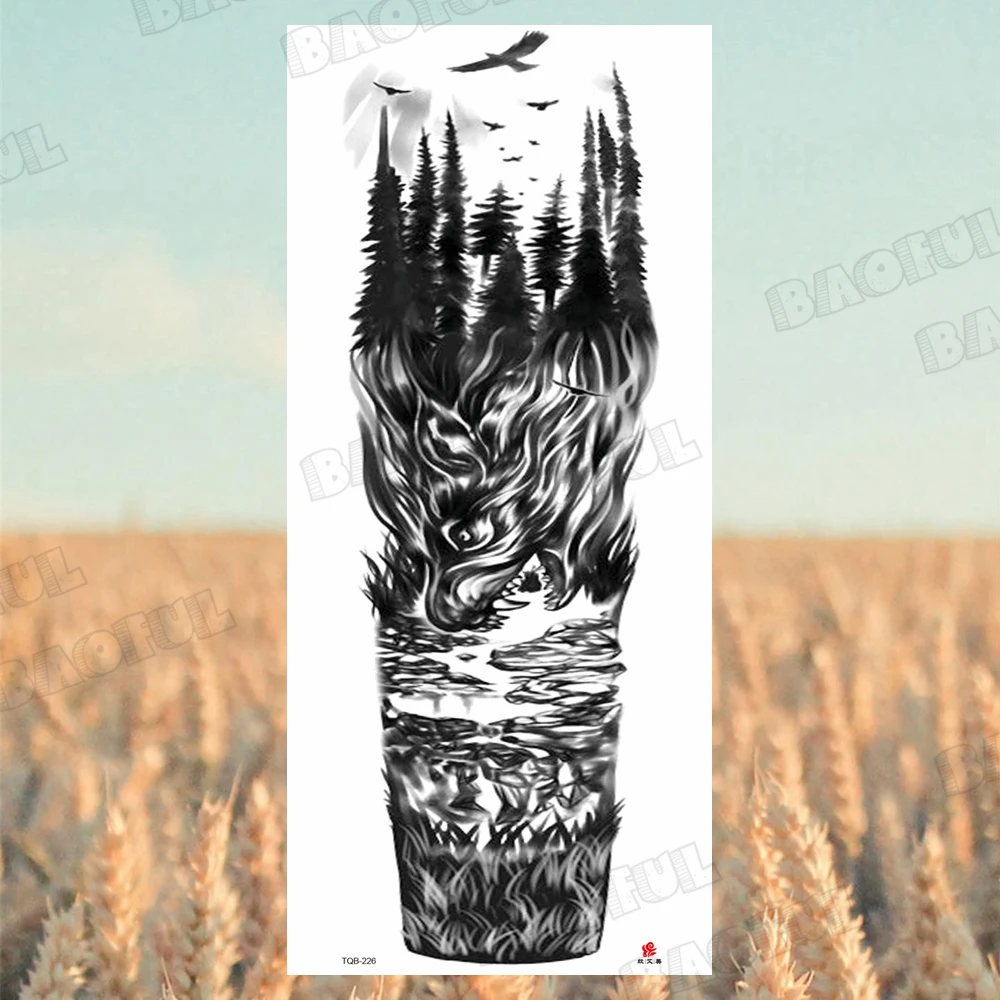 Temporary Tattoo Arm Sleeve For Women Men Realistic Compass Forest Thorns Rose Flower Maori Fake Tattoo Stickers Sexy Arm Tatoos