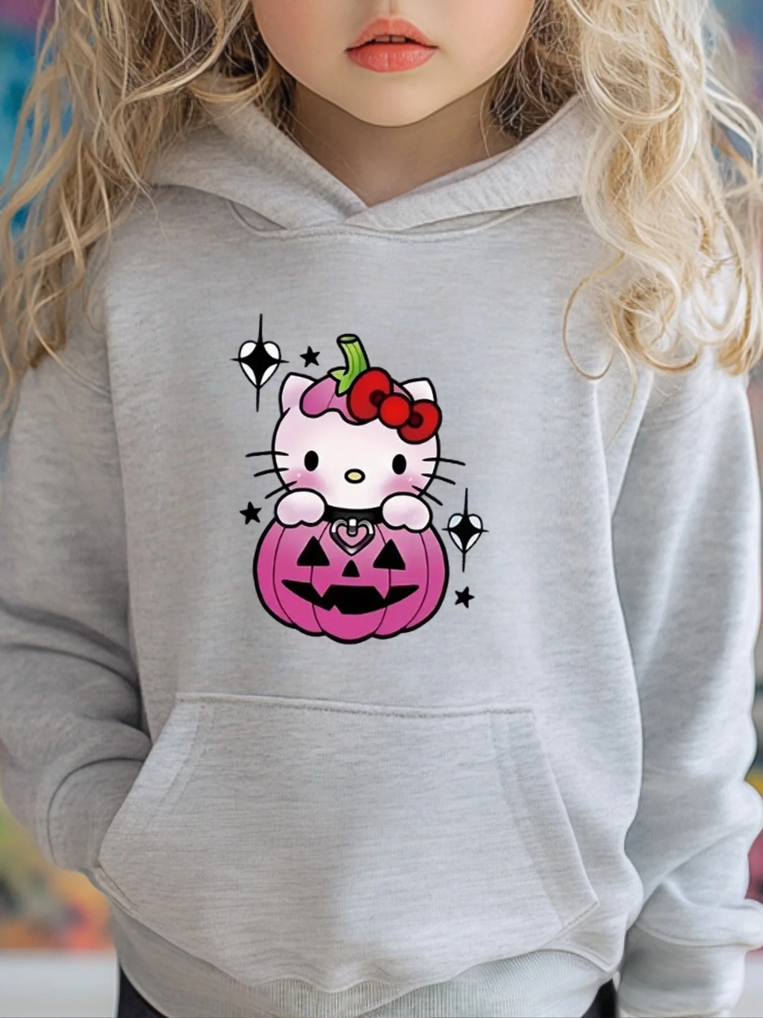 

Children's Halloween Hello Kitty cute cartoon print long-sleeved round neck pullover spring and autumn series girls and boys