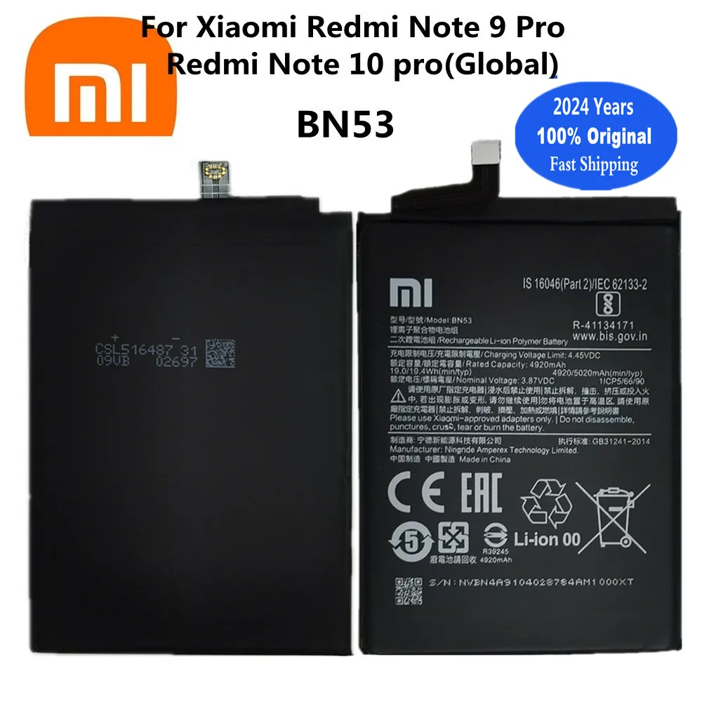 2024 Years 100% Original Battery BN53 For Xiaomi Redmi Note 10 pro 10pro (Global) / Redmi Note 9 Pro 9Pro Phone Battery Bateria