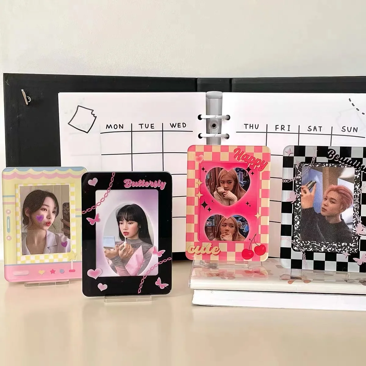 3 inch Desktop checkerboard Photocard Display Holder Acrylic photo Idol Message card Wedding Party Supplies School Stationery