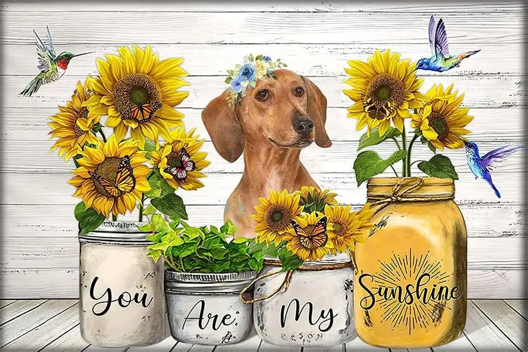 Dreacoss Rustic Retro Metal Tin Sign - Dachshund Dog You are My Sunshine Metal Poster Plaques Living Home Decor Wall Art Plaque