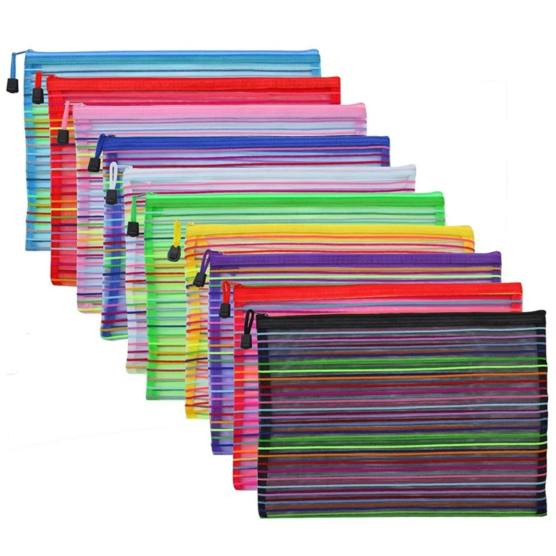 

10 PCS 10 Colors A4 Zipper Mesh Pouch To Storage Stationery Supplies Cosmetics Travel Accessories