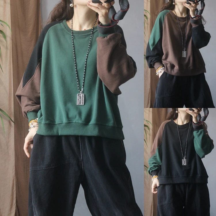 Sudadera larga holgada de Color Sve Blo para mujer, suéter coreano Sle, recién llegado, forro interior de algodón cómodo, ajuste Regular