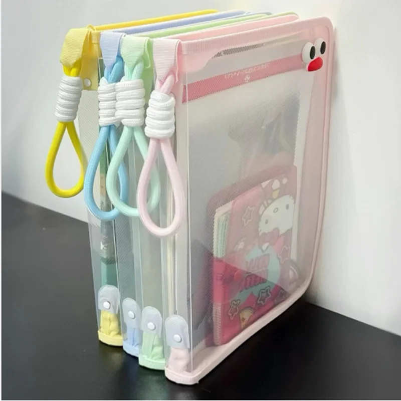 

Macaron Transparent A4 File Bag Large-capacity Textbook Storage Zipper Student Hand-held Thickened Waterproof Storage Bag