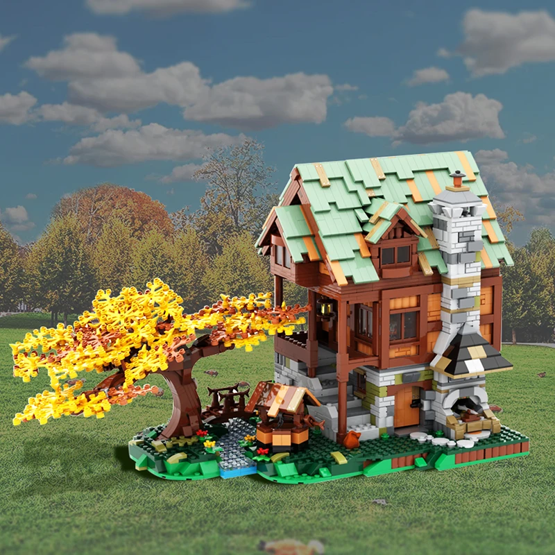 Mittelalterliche Schmiedewerkstatt Bauklötze MOC Stadtarchitektur Modulares Baustein-Modellbausatz Geschenk für Erwachsene 2729 Teile