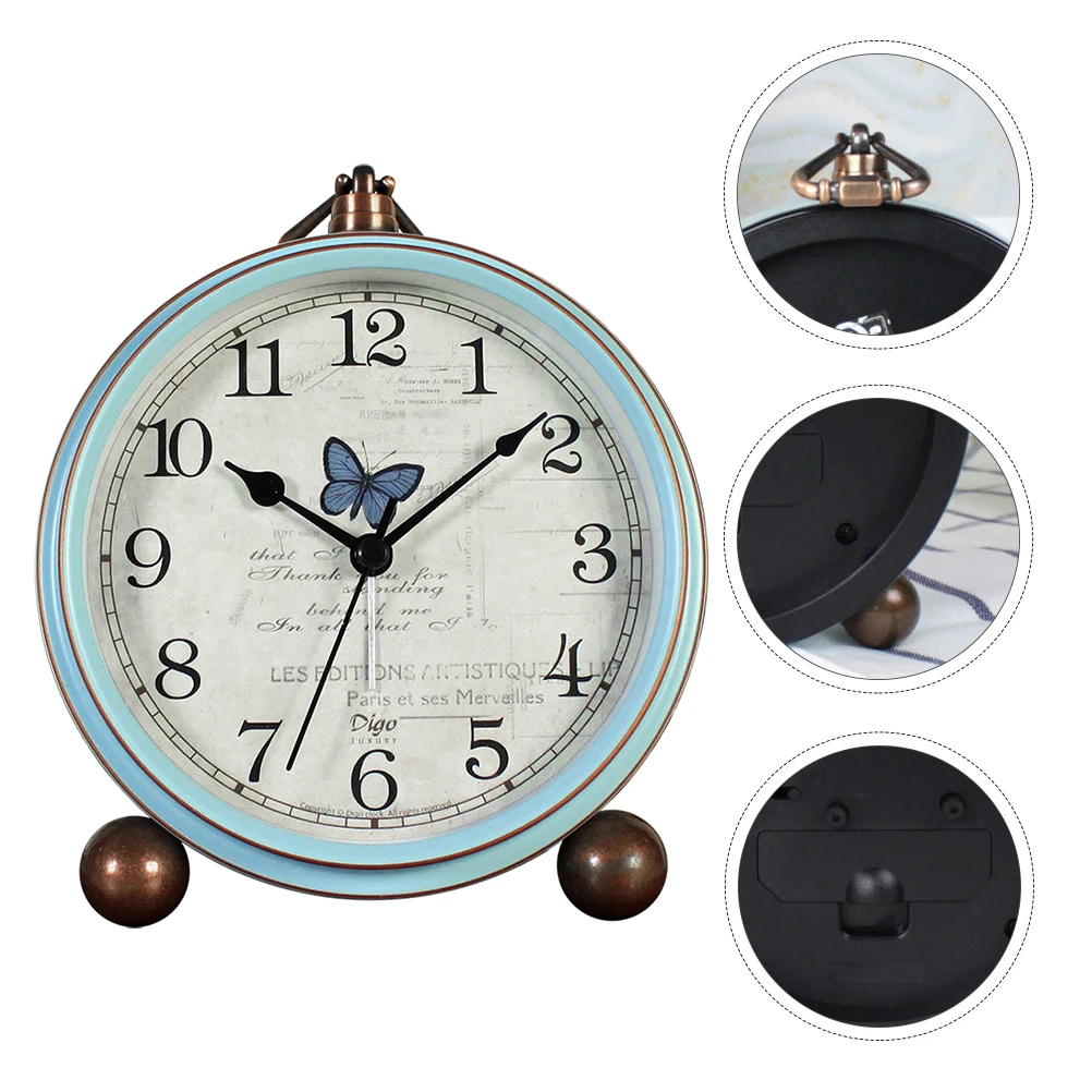 

1pc Vintage Table Metal Glass Alarm Function Living Room Bedroom Office Decorative Home Clock Retro Desk Clock