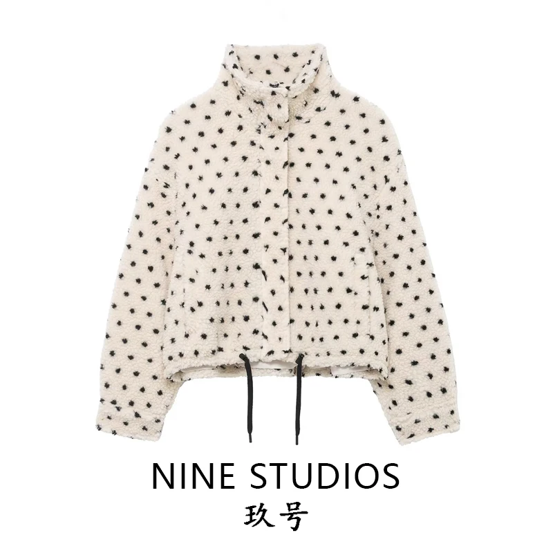 

NINE ZAR женское пальто в горошек с высоким воротником Fce Jaet, свободный топ на молнии, повседневное длинное пальто для женщин