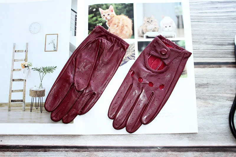Women's Single-Layer Unlined Thin Driving Leather Gloves Hollow Style Outdoor Cycling Driver Gloves Free Shipping