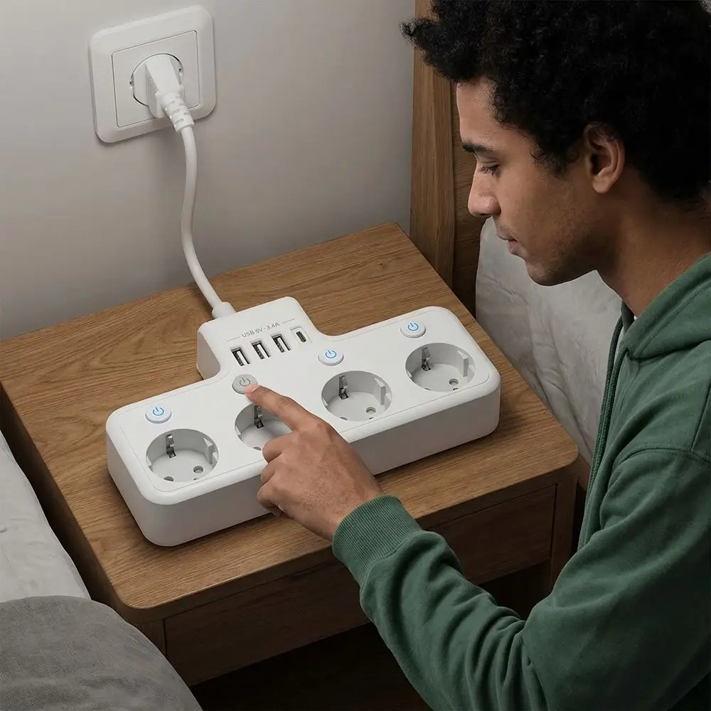 Individual Switch EU Plug Power Strip 4 USB Ports 3.1 A / 5 V Surge Protector 4 AC Outlets 3840 W Wall Socket Desktop Charging