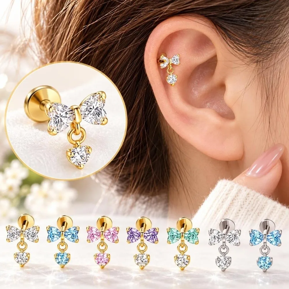 G23 Titanium Cartilage Stud Earring Internally Threaded Dangle Charm Ear Piercing Stud Body Piercing Jewelry Cartilage Piercing