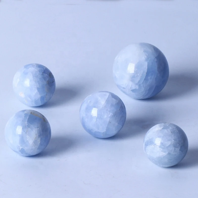 3-4cm Natural Blue Celestite Sphere Quartz Crystal Ball Healing+ wood bracket