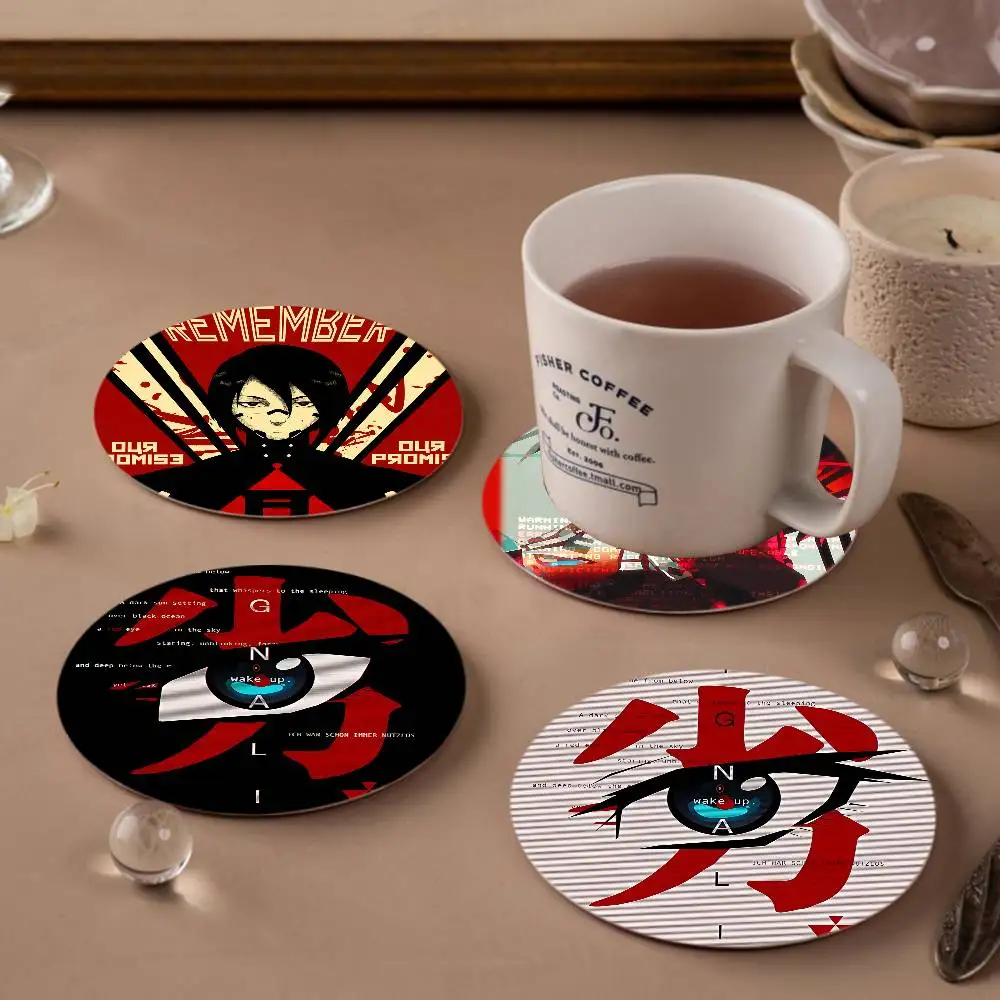 Popular S-Signalis Horror Game pattern art painted wooden anti-slip coasters, suitable for decoration of living room kitchenware