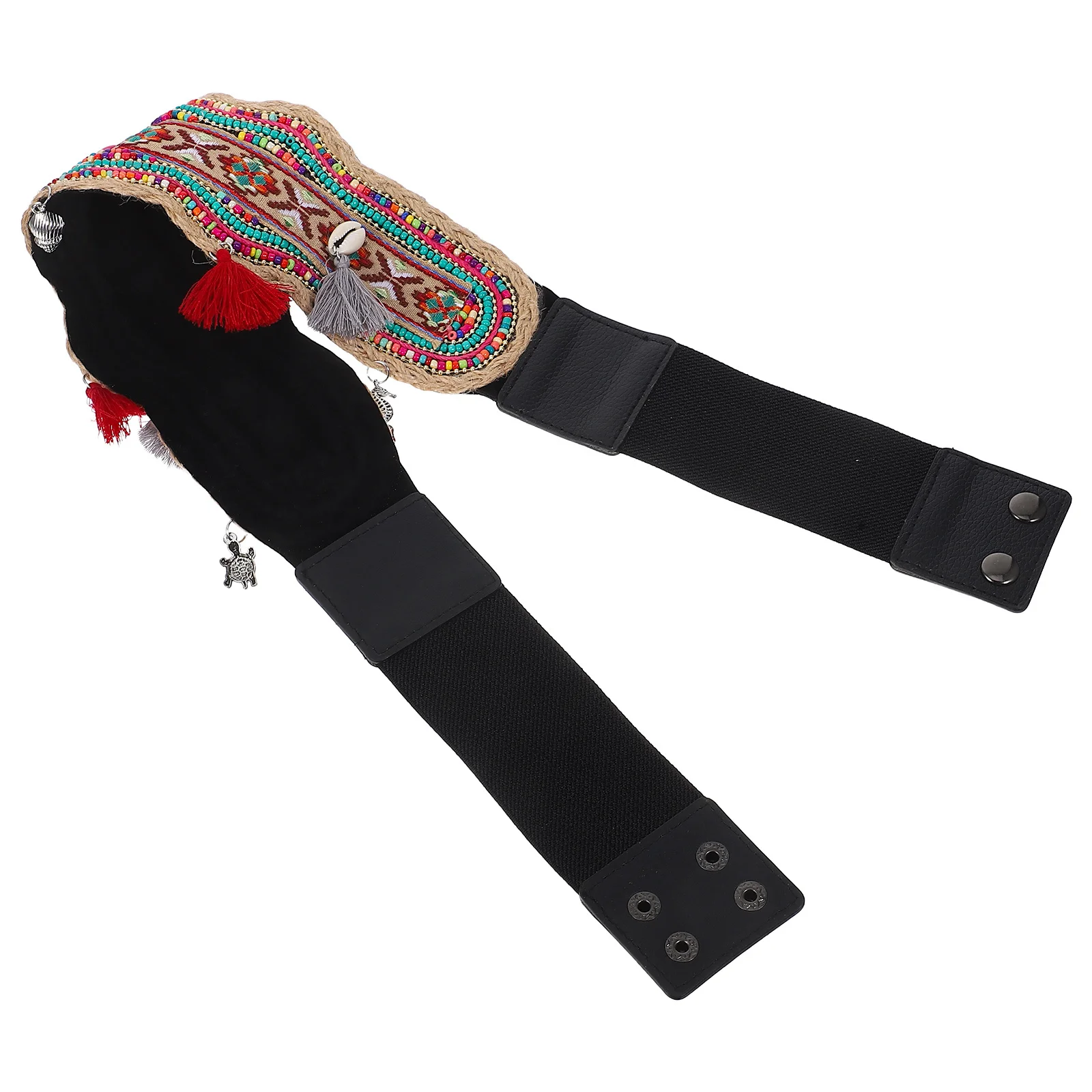 

Women Wide Waist Belt Boho Beaded Elastic Corset Belt Vintage Style Wrap for Dresses Skirts Coats Accessory Coat Accessory