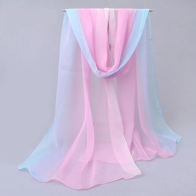 Farbverlauf Simulation Seidenschal Damen Chiffon Hijab Schals Lange Gaze Leichter Halstuch Georgette Schal Hijab – Detail 6