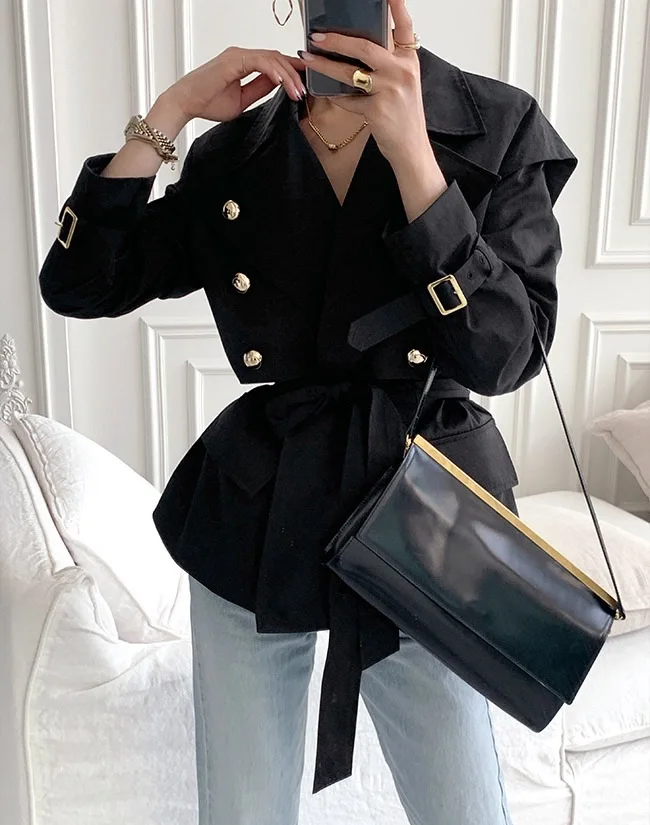 2colors Vintage Short Trend Loose Jacket Women Casual Long Sleeves Lace Up Lapel Commuter Jacket 2025 New Lady Streetwear(W11756