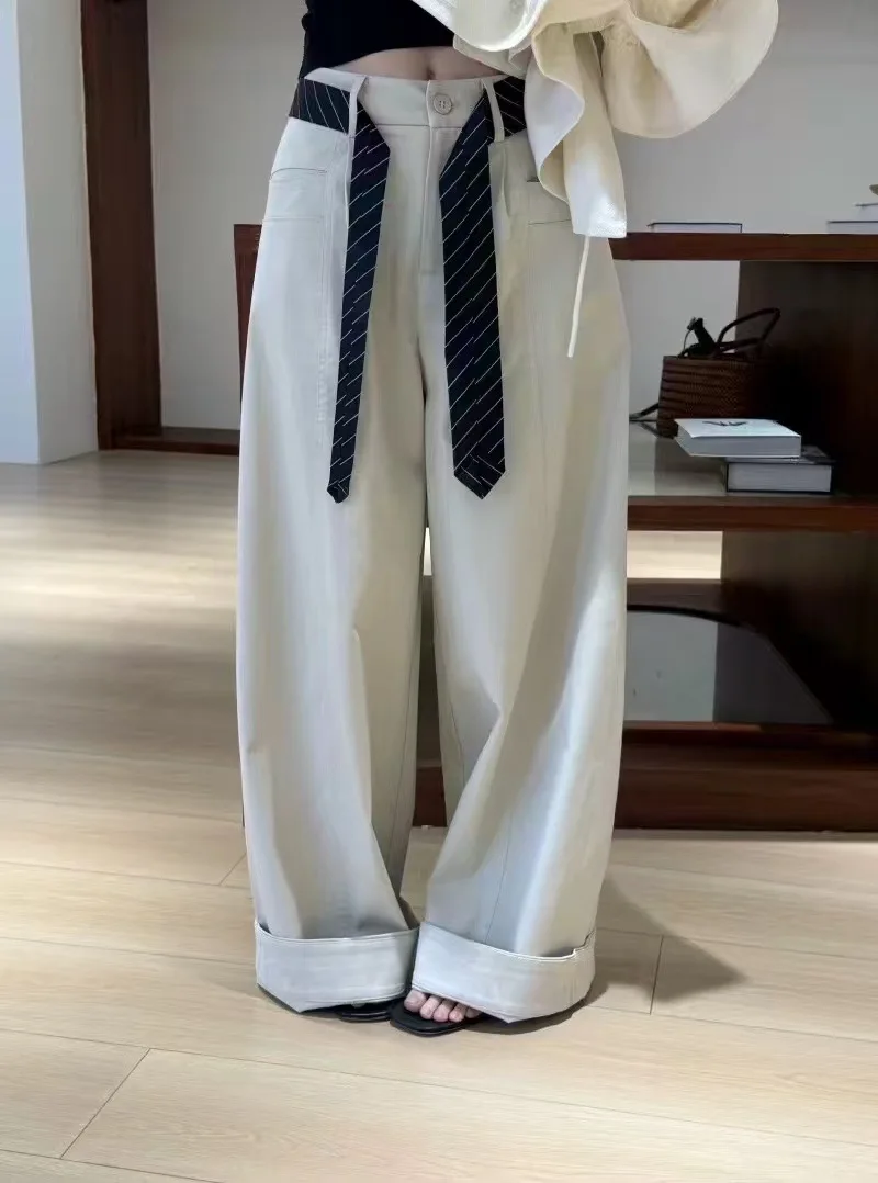 

Повседневные широкие брюки с высокой талией и карманами, из смесовой ткани (ликра, полиэстер, хлопок), легко гладятся, весенне-летние женские брюки