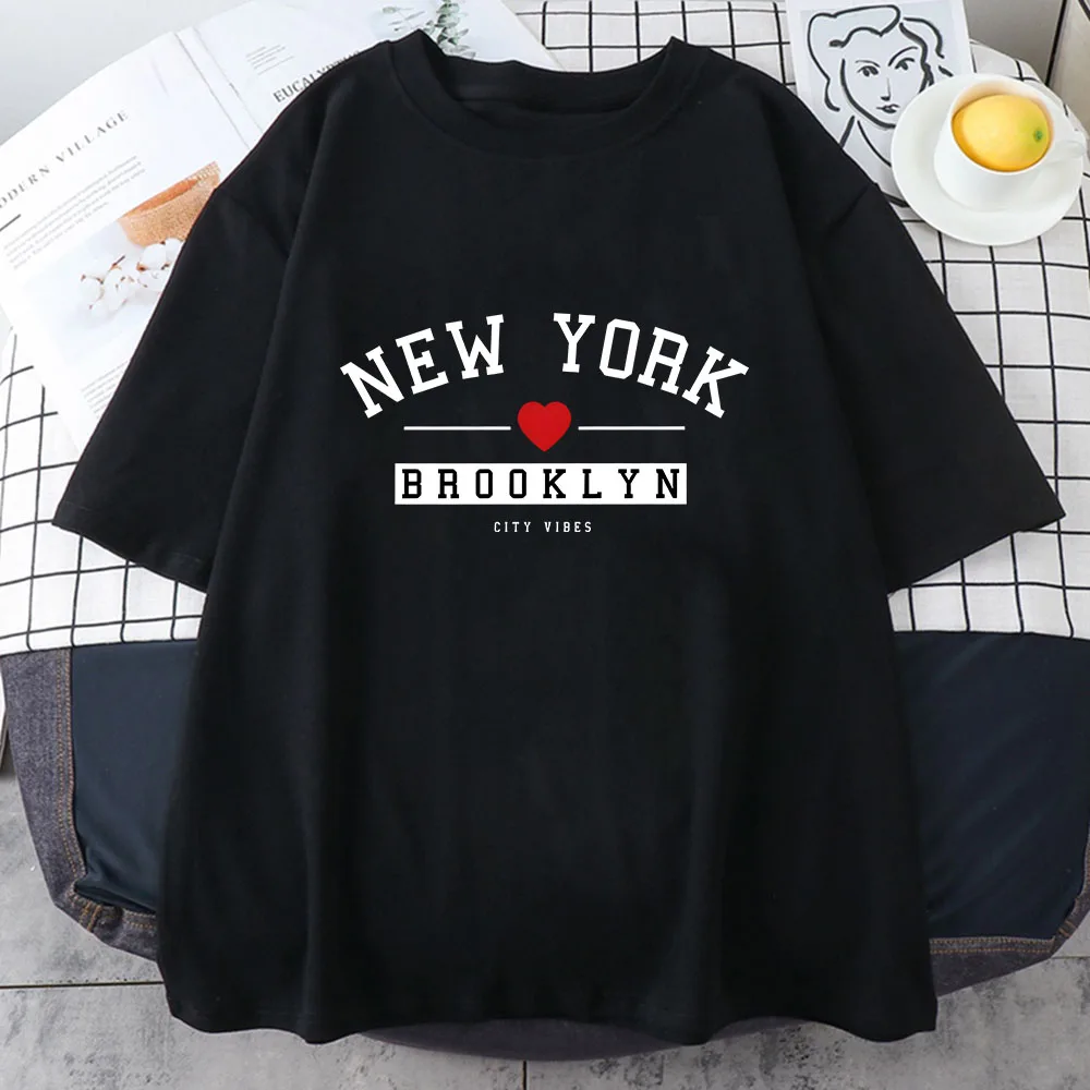 Brooklyn NEW YORK Red Heart T Shirts Women/men Streetwear Oversized Tshirts 100% Cotton High Quality T-shirts Regular Sweatshirt