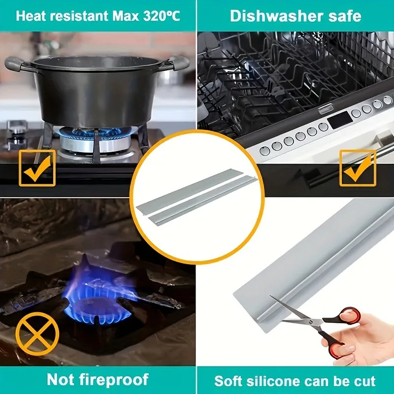 Silicone Sealing Strip, Gap Strip, Stove Gap Cover, Kitchen Oil-proof and Anti-fouling Strip, White, Black 5.5x53cm view 3