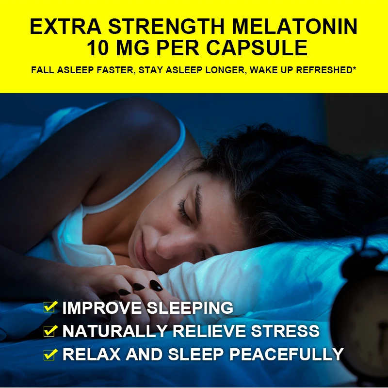 10MG Powerful Melatonin Capsules Anti Stress Help Deep Sleep Aid Insomnia and Improve Sleep Quality Middle aged and elderly