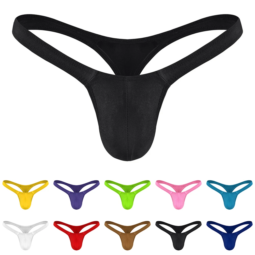 Sexy Men\'s Low-Rise Solid Color Simple Basic T-Back Thongs Bulge Pouch Briefs G-String Underwear Underpants Thong