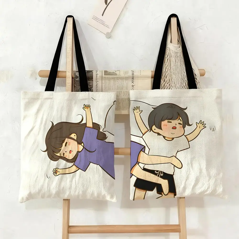 Sleep In Storage Bags Canvas Tote Bag Large Capacity Double-Sided Print Reusable Shopping Bag Eco-Friendly Shoulder Bag