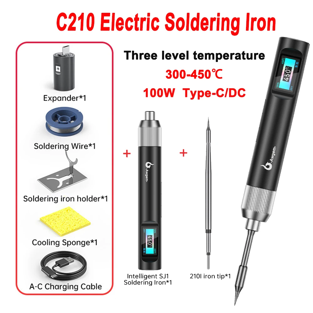 100W C210 Smart Constant Temperature Electric Soldering Iron Portable USB Type-C Precision Soldering Iron Repair Welding Tools