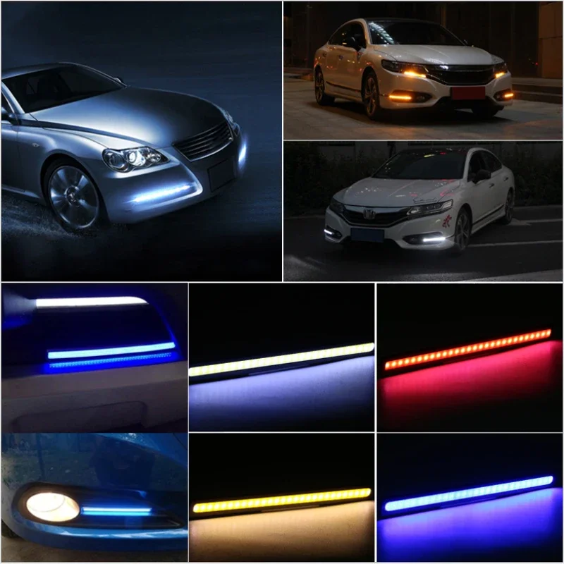 2Pcs 17CM Car LED COB Daytime Running Light Strip 12V Auto DRL Driving Parking Fog Lamp Waterproof for Truck Vehicle Decoration