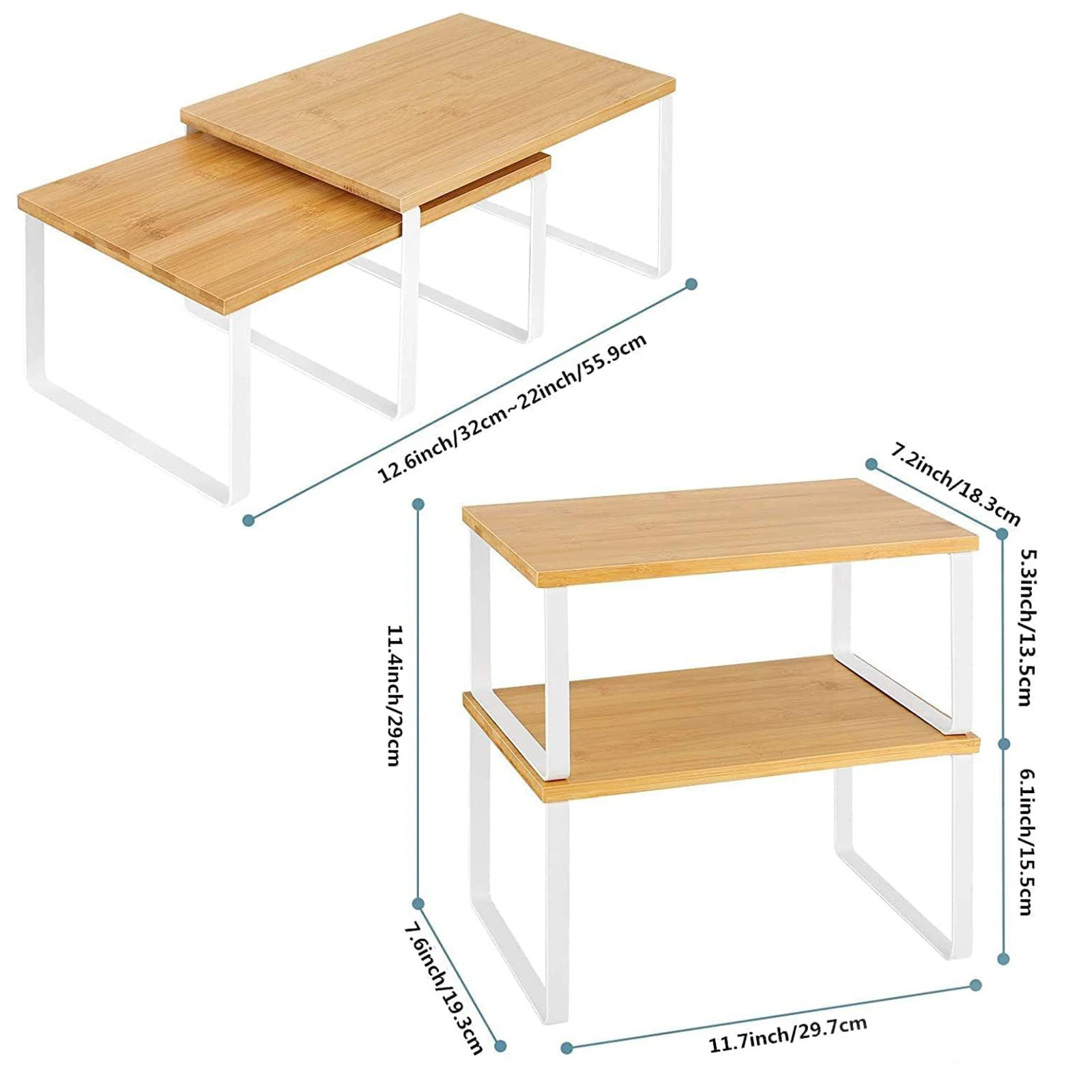 2pcs Premium Wood Metal Kitchen Organizer Set Spice Rack 6kg Load Capacity Per Shelf Kitchen Cupboard Organizer Dish Shelf 5