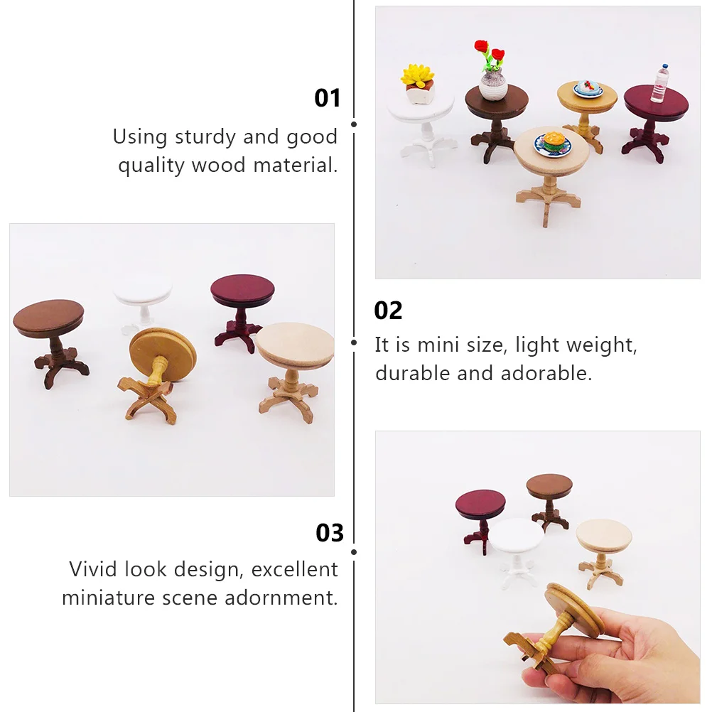 1pc Miniature Round Table Natural Wood Lightweight Wooden Mini Round Table For Mini House Decoration Diy Furniture Ornament