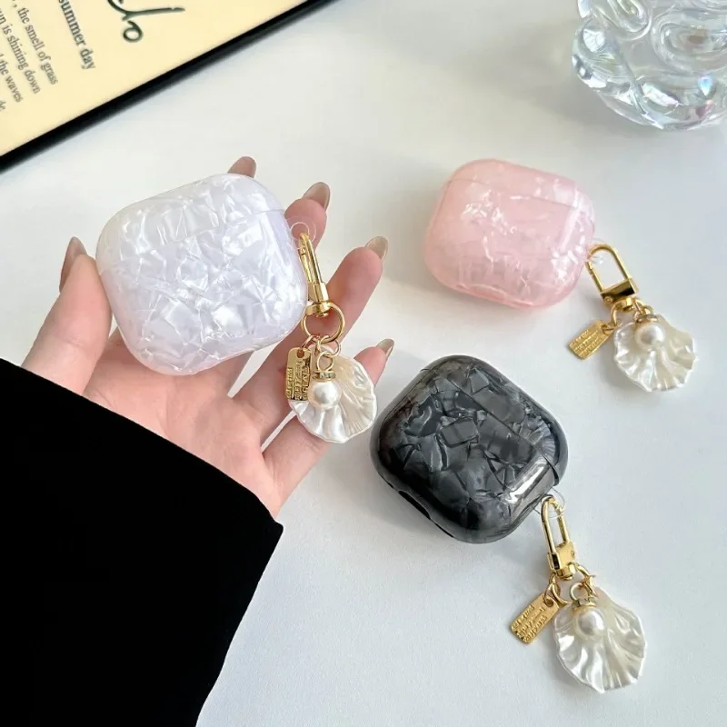 New Case For AirPods 4 Earphone Protective Cover Simple Shell Pattern TPU Soft Shell Pearl Pendant