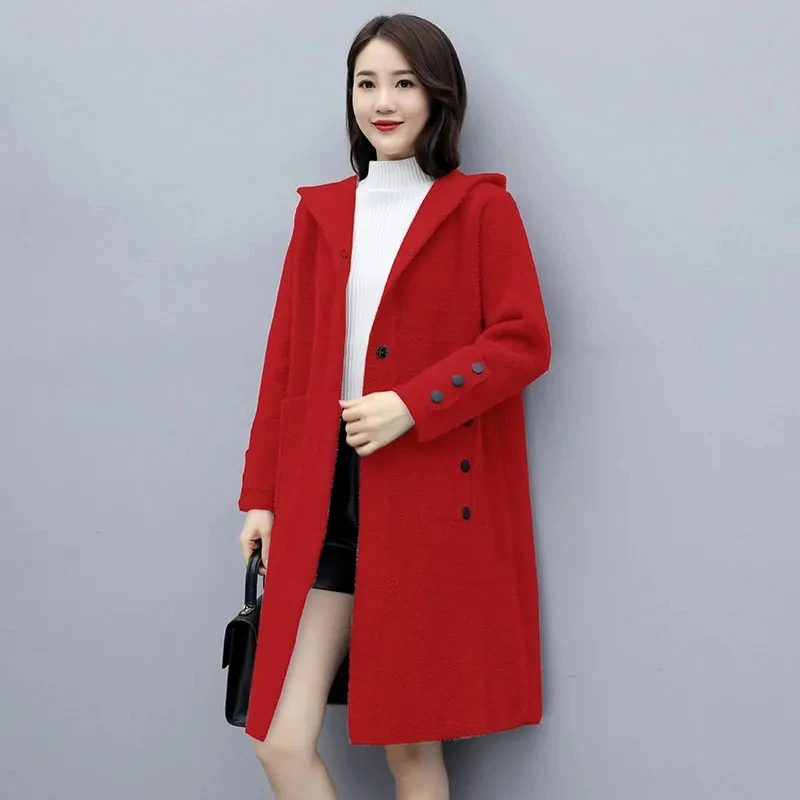 Imitate Mink Velvet Woolen Jacket Women 2023 New Autumn Winter Mid Aged Single-Breasted Coat Female Casual Outerwear Ladies Tops