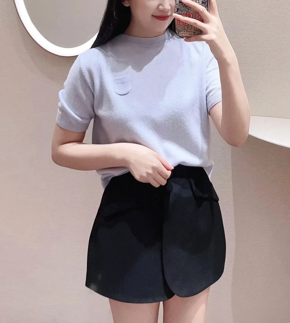 

Women's round neck knitted sweater short sleeves fashionable casual tops