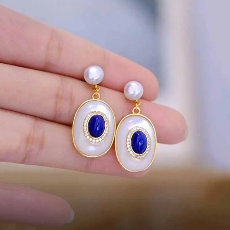 Designer new artificial fritillary lapis lazuli necklace vintage pearl earrings for women high quality silver jewelry sets - Image 4