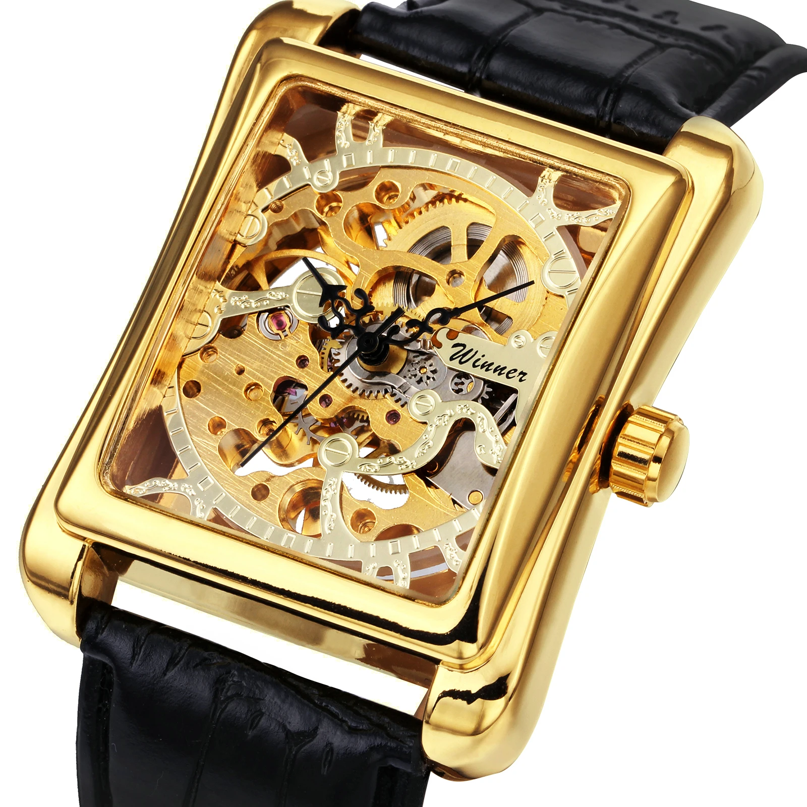 WINNER Classic Transparent Skeleton Mechanical Watch for Men Business Fashion Mens Watches Top Brand Luxury Leather Strap Clock