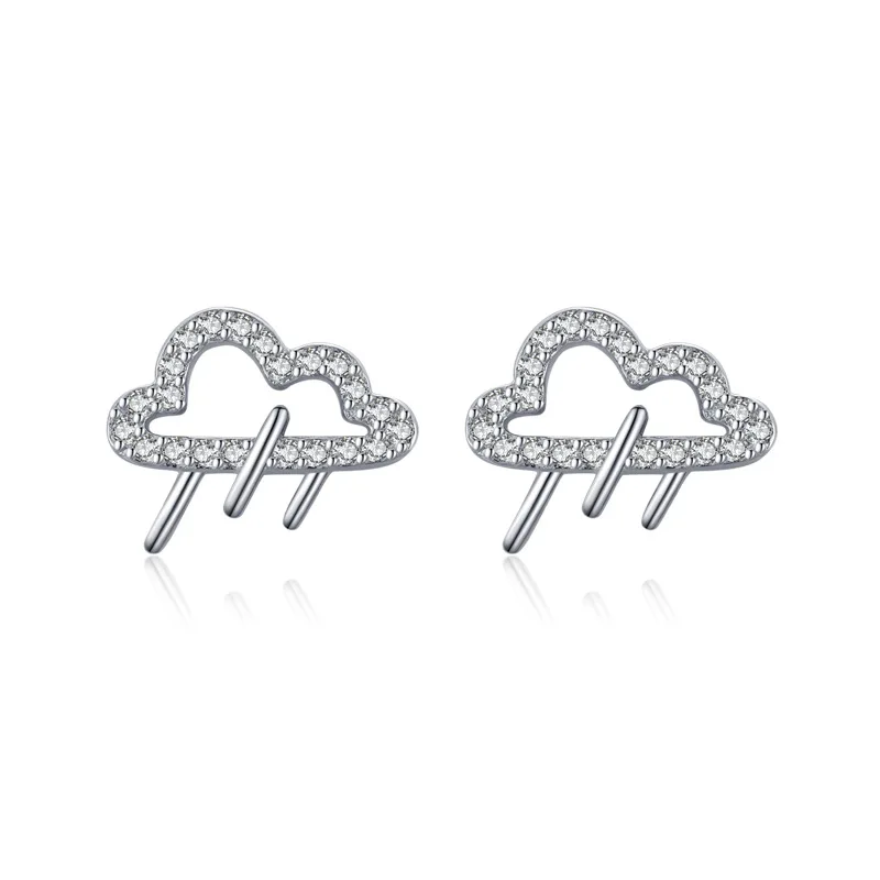 

Rhodium Plated S925 Silver Diamond Cloud Design Stud Earrings for Girlfriend
