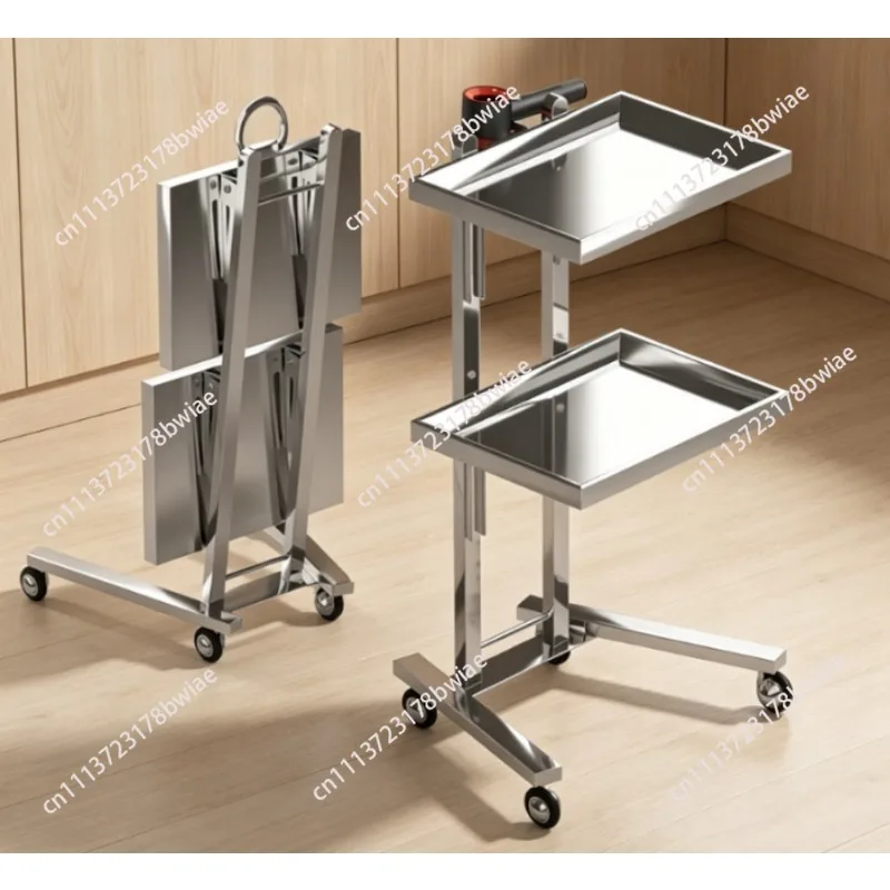 Double-layer stainless steel folding cart - multi-purpose storage utility cart