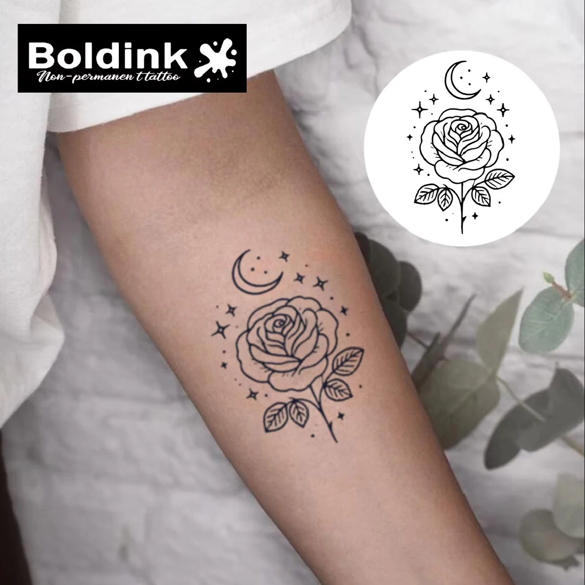 ملصقات وشم Boldink Romantic Rose - سحر عصير الأعشاب، آخر 2-3 أسابيع. آمنة على نباتية، مقاومة للماء وغير مؤلمة.