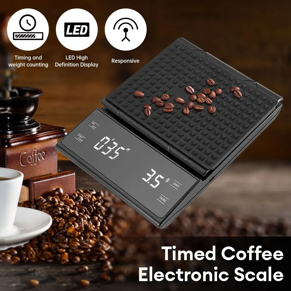 3kg/0.1g Kitchen Coffee Scale LCD Backlight Touch Screen Timing Digital Scale with Silicone Pad Food Balance Electronic Scale