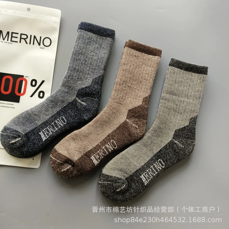 

100% Merino Wool Socks Warm Thicken Hiking Cushion Crew Socks For Men Women Breathable Sports Socks Moisture Wicking Euro Size