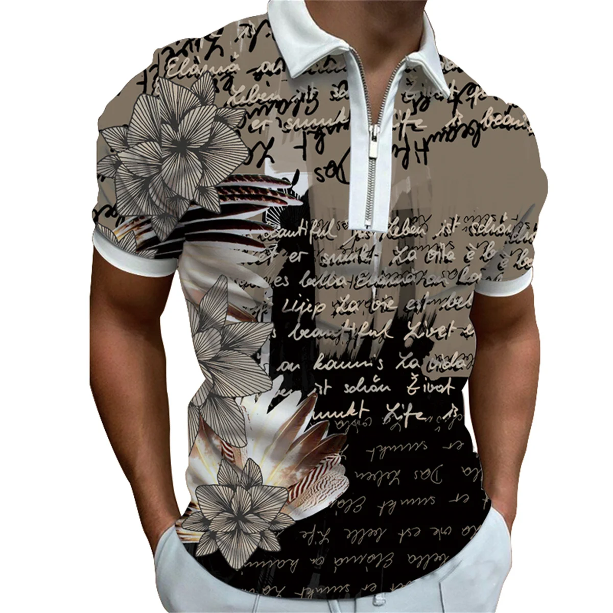 Herren Frühling und Sommer Kurzarm Casual Poloshirt Herrenmode Persönlichkeit bedruckt Reißverschluss Revers Polo T-Shirt