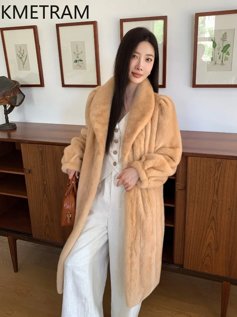 KMETRAM Real Mink Fur Jacket for Women 2026 High-end Luxury Womens Winter Coats Long Fur Coat Elegant Fur Outwear Пальто Женское