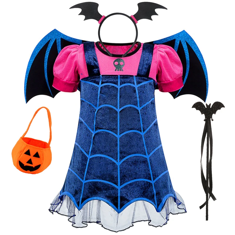 فستان Vampirina التأثيري للفتيات والأطفال فستان ساحر لعيد الميلاد مع أجنحة ساحرة للهالوين ملابس حفلات الكرنفال للأطفال