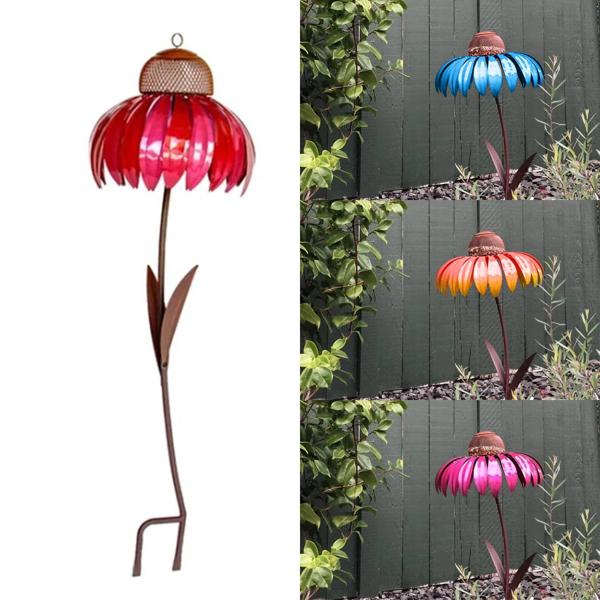 Sensation Pink Coneflower Bird Feeder Outdoor Decoration Window Garden Flower picaflor comedero Outside Rust Resistant Art Metal