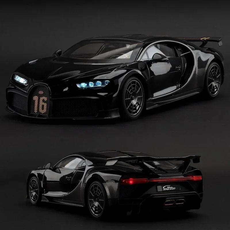 Chiron-supercoche de aleación fundido a presión, modelo de coche a escala 1:18, vehículo en miniatura de sonido y luz, colección de juguetes para niños, regalo decorativo